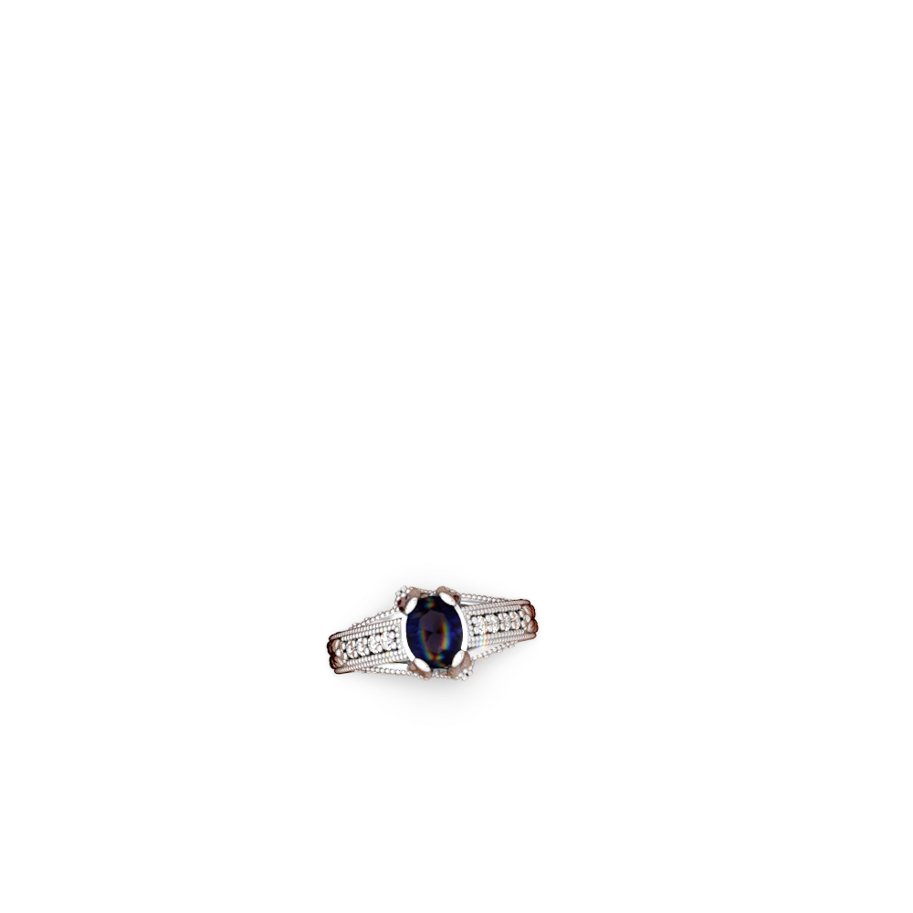 Sapphire Antique Style Milgrain Diamond 14K White Gold ring R2028