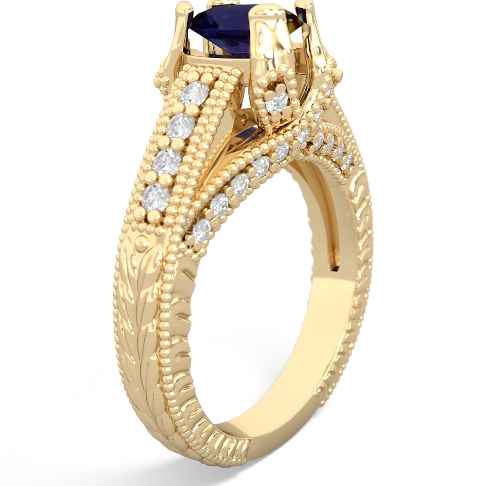 Sapphire Antique Style Milgrain Diamond 14K Yellow Gold ring R2028