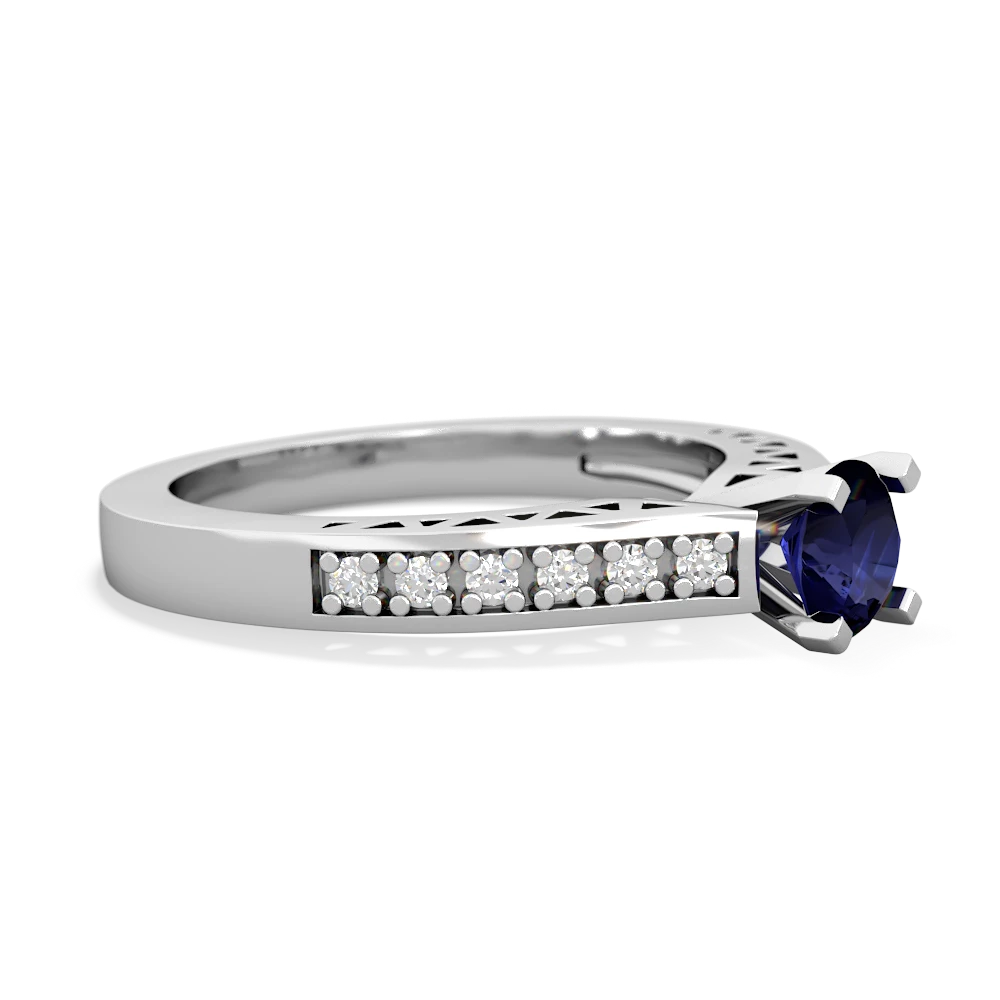 Sapphire Art Deco Engagement 5Mm Round 14K White Gold ring R26355RD