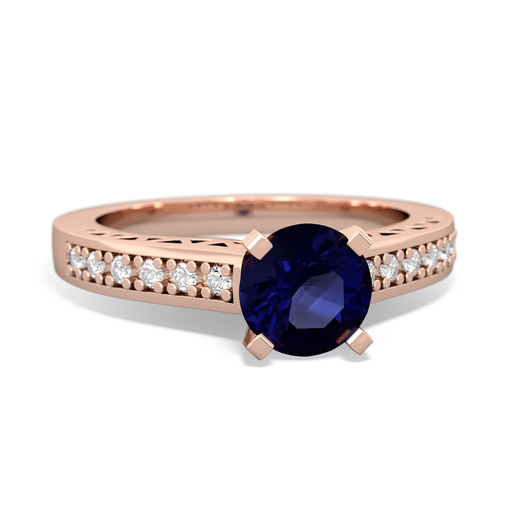 Sapphire Art Deco Engagement 6Mm Round 14K Rose Gold ring R26356RD