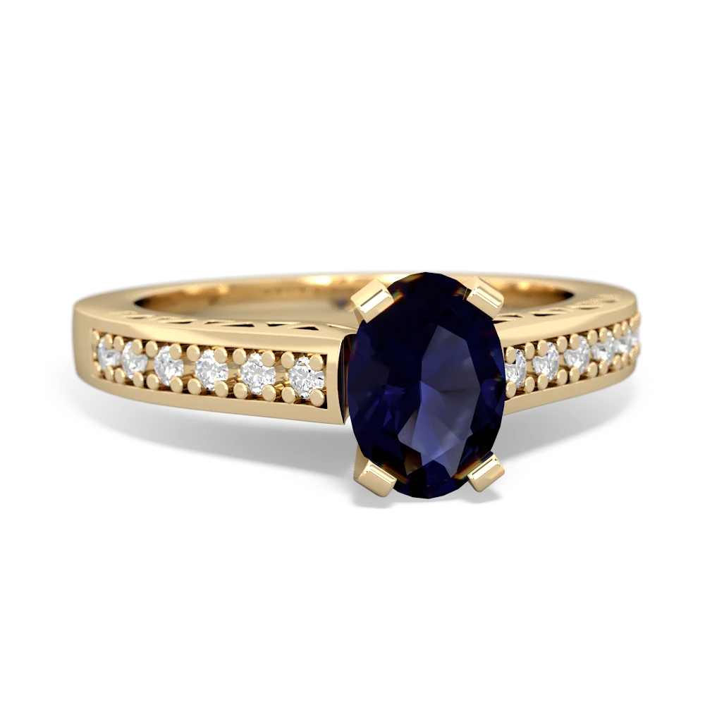 Sapphire Art Deco Engagement 7X5mm Oval 14K Yellow Gold ring R26357VL