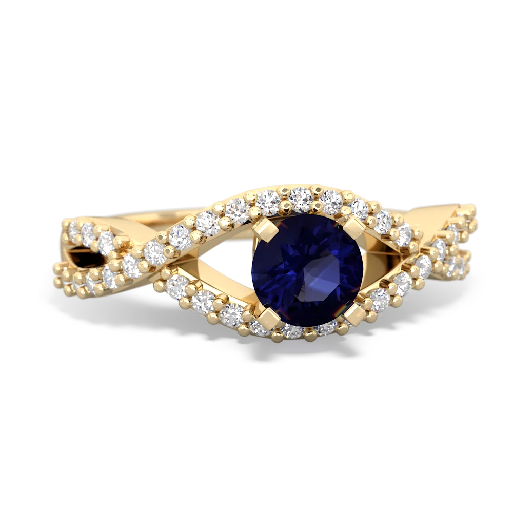 Sapphire Diamond Twist 5Mm Round Engagment  14K Yellow Gold ring R26405RD