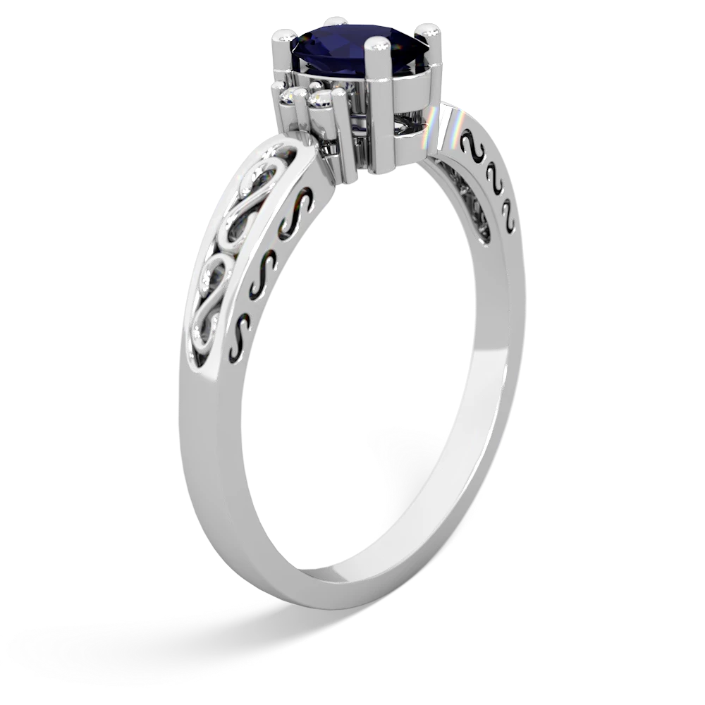 Sapphire Filligree Scroll Oval 14K White Gold ring R0812