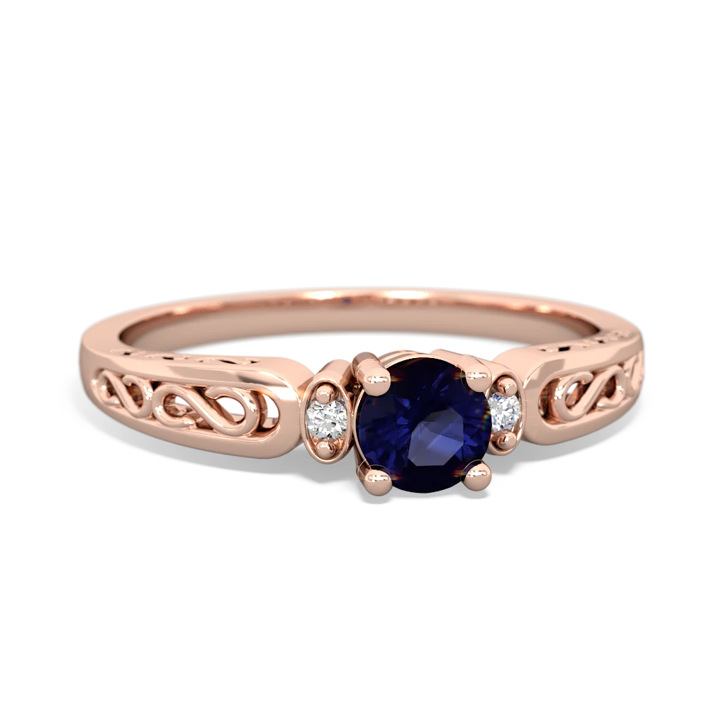 Sapphire Filligree Scroll Round 14K Rose Gold ring R0829