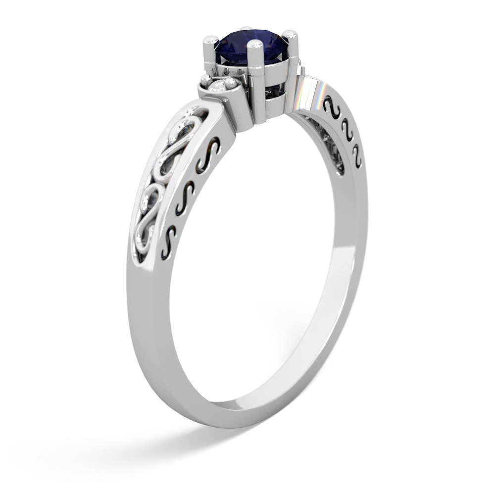 Sapphire Filligree Scroll Round 14K White Gold ring R0829