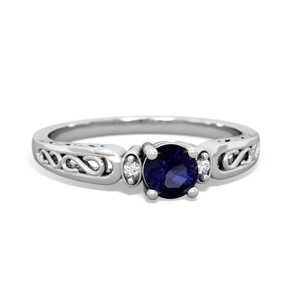 Sapphire Filligree Scroll Round 14K White Gold ring R0829