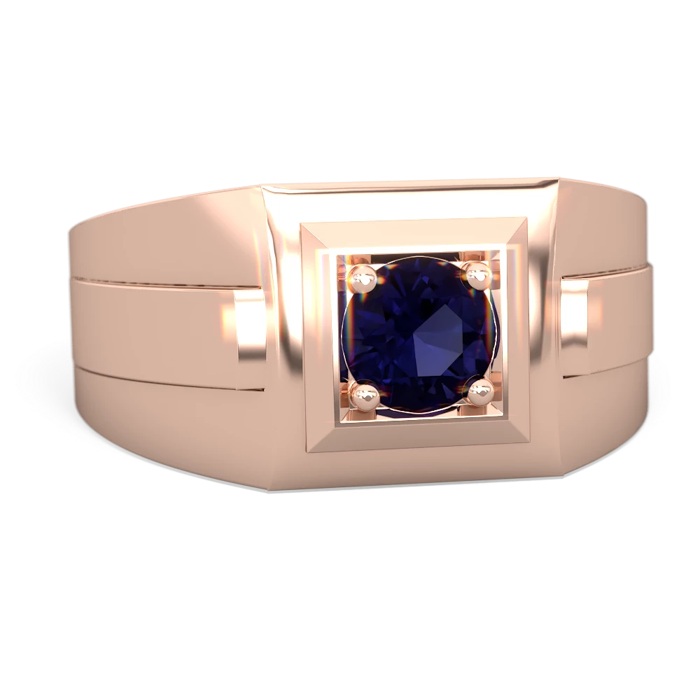 Sapphire Men's Squared Circle 14K Rose Gold ring R0480