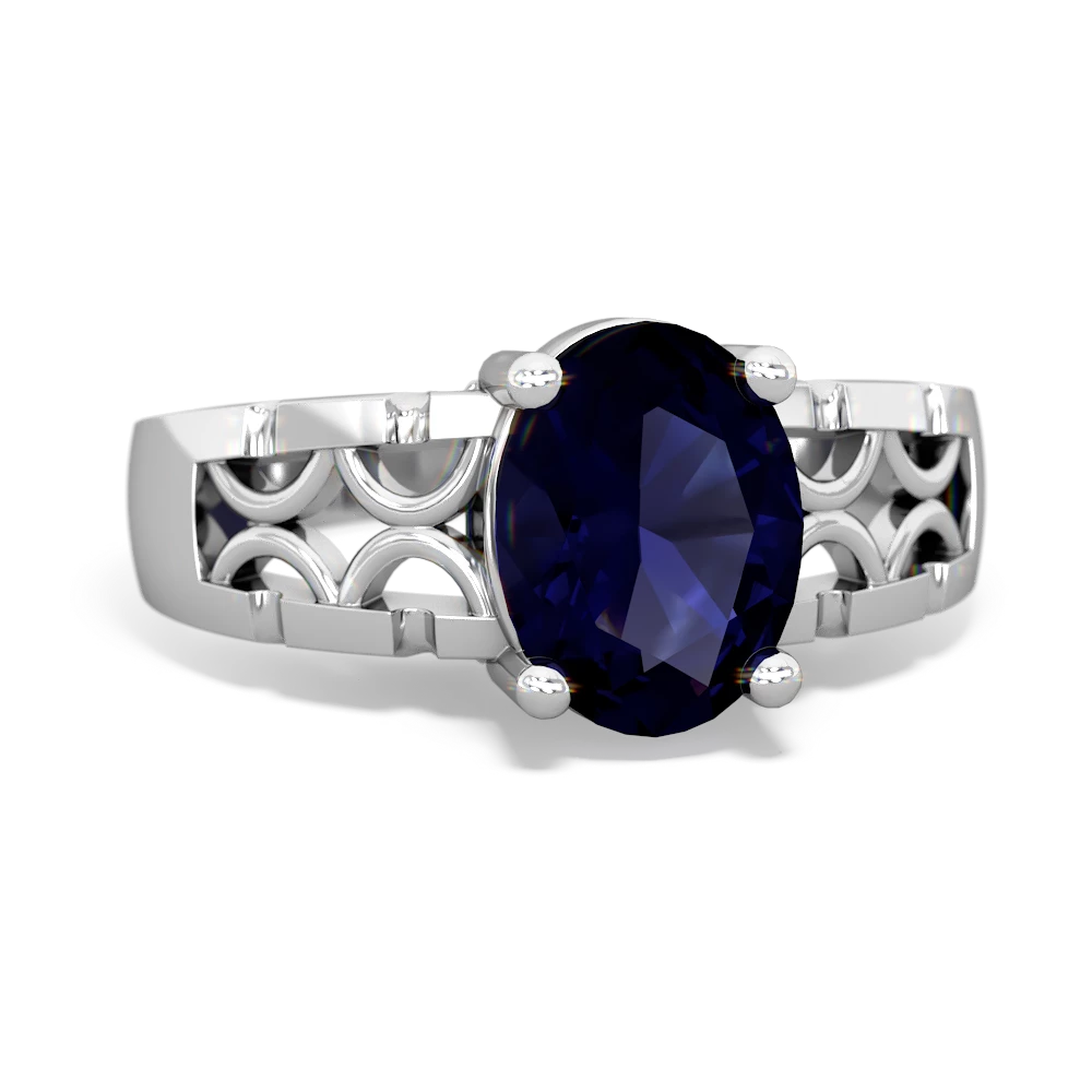 Sapphire Art Deco Filigree 14K White Gold ring R2322