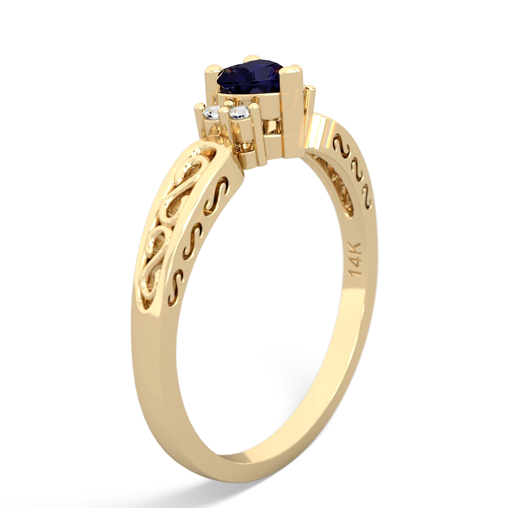 Sapphire Filligree Scroll Heart 14K Yellow Gold ring R2429