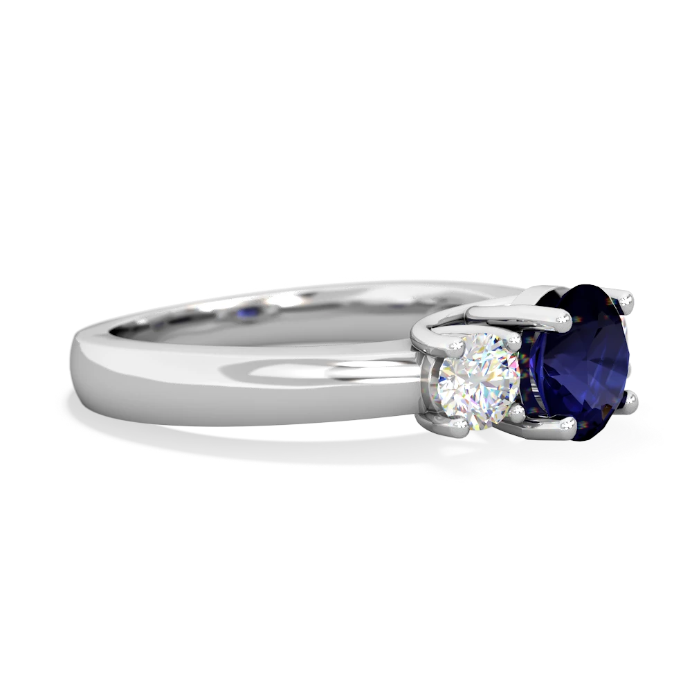 Sapphire Diamond Three Stone Round Trellis 14K White Gold ring R4018