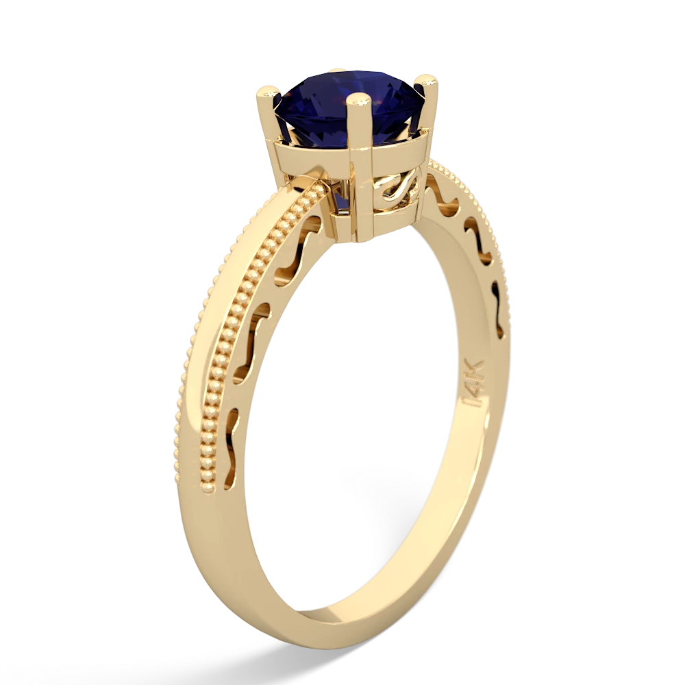 Sapphire Milgrain Filigree 14K Yellow Gold ring R5090