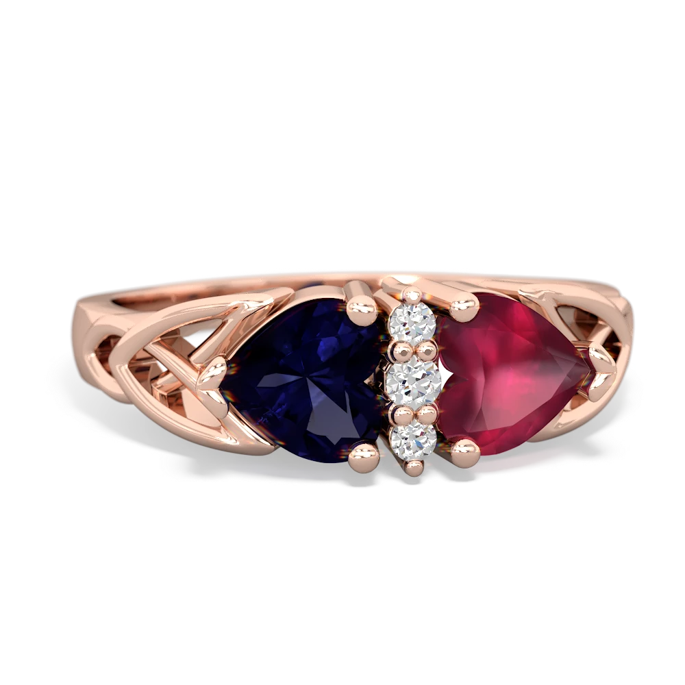 Sapphire Celtic Knot Double Heart 14K Rose Gold ring R5040