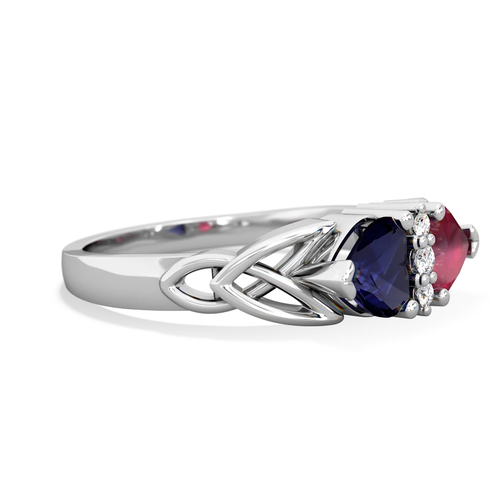 Sapphire Celtic Knot Double Heart 14K White Gold ring R5040