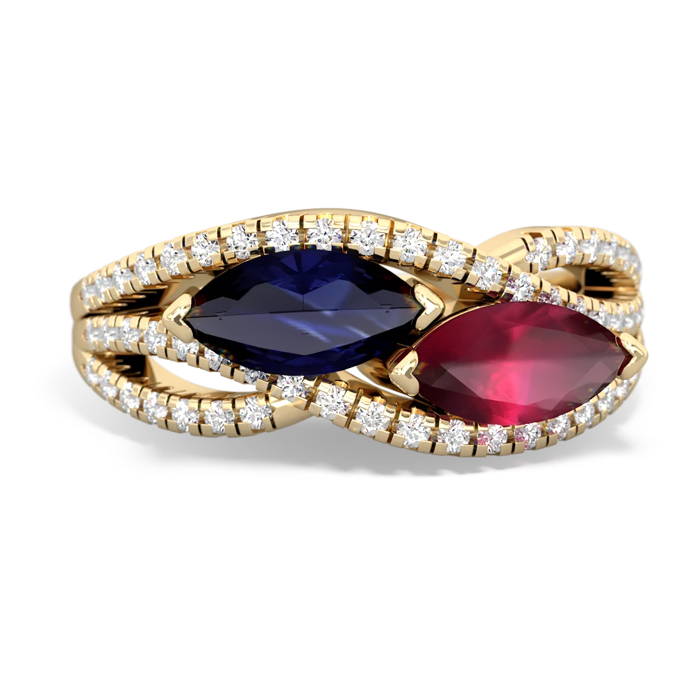 Sapphire Diamond Rivers 14K Yellow Gold ring R3070