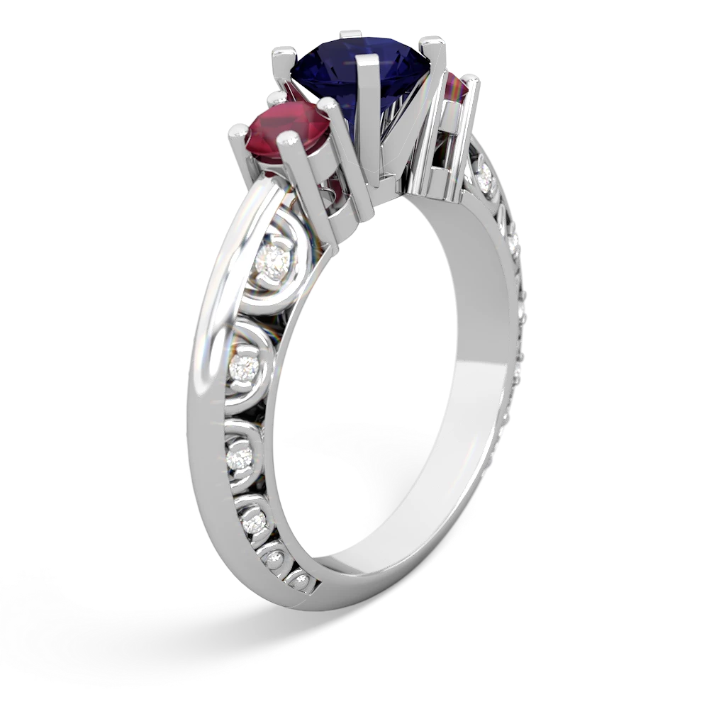 Sapphire Art Deco Eternal Embrace Engagement 14K White Gold ring C2003