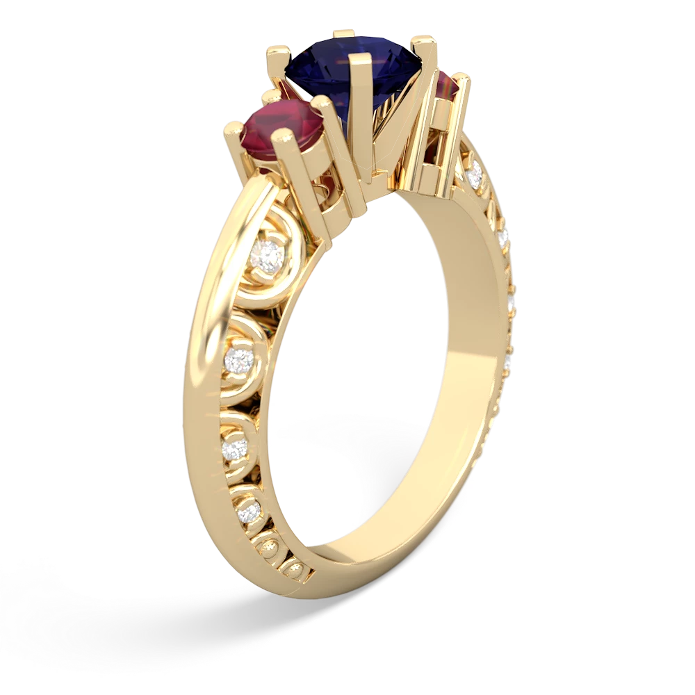 Sapphire Art Deco Eternal Embrace Engagement 14K Yellow Gold ring C2003