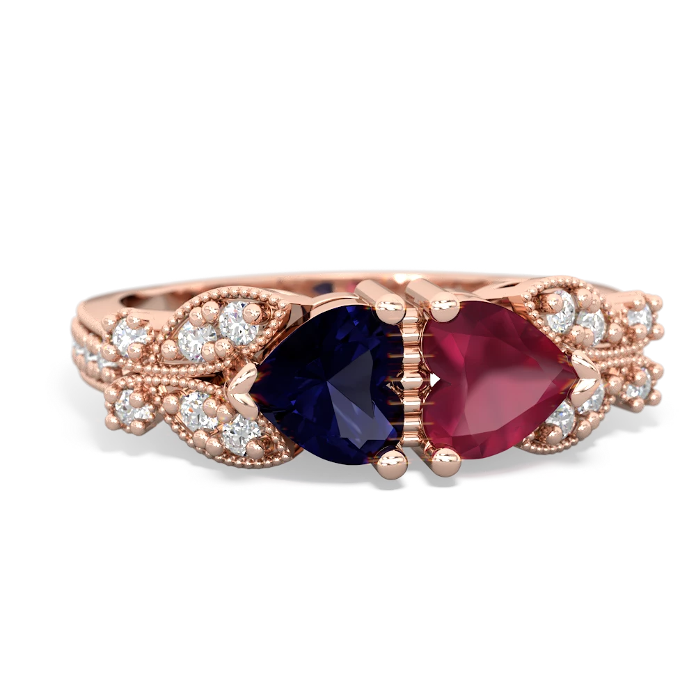 Sapphire Diamond Butterflies 14K Rose Gold ring R5601