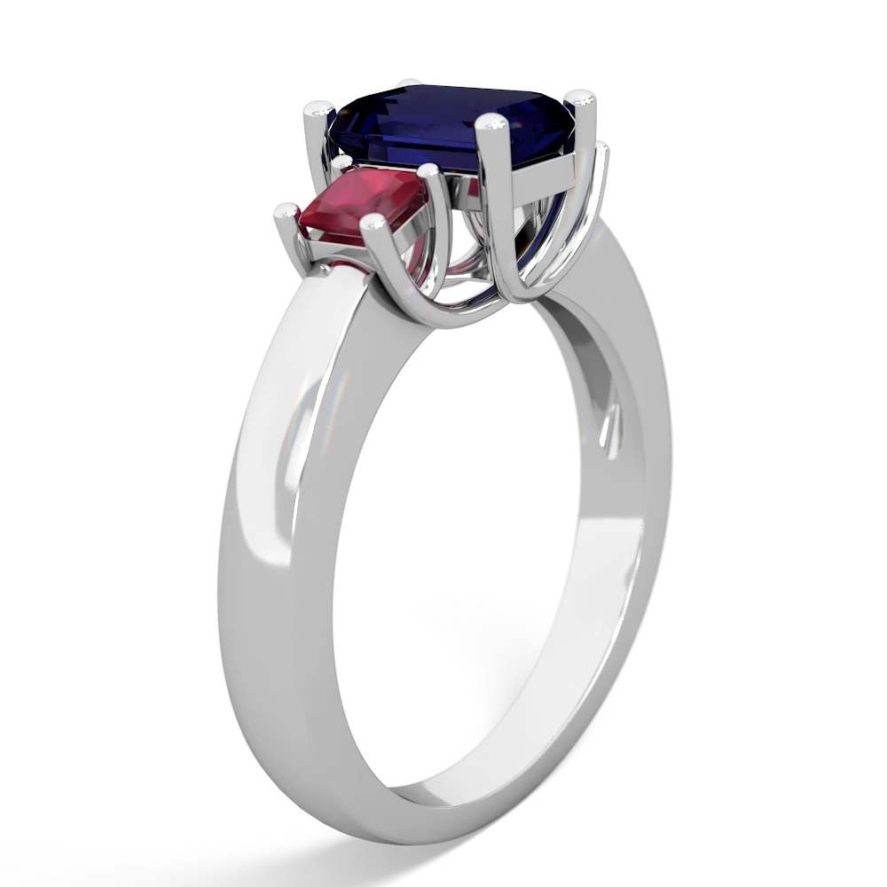 Sapphire Three Stone Emerald-Cut Trellis 14K White Gold ring R4021