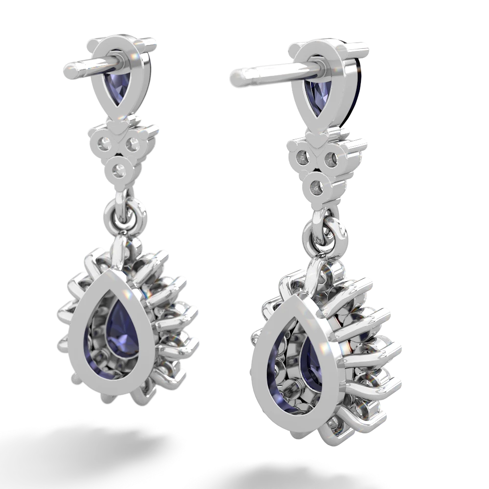 Sapphire Halo Pear Dangle 14K White Gold earrings E1882