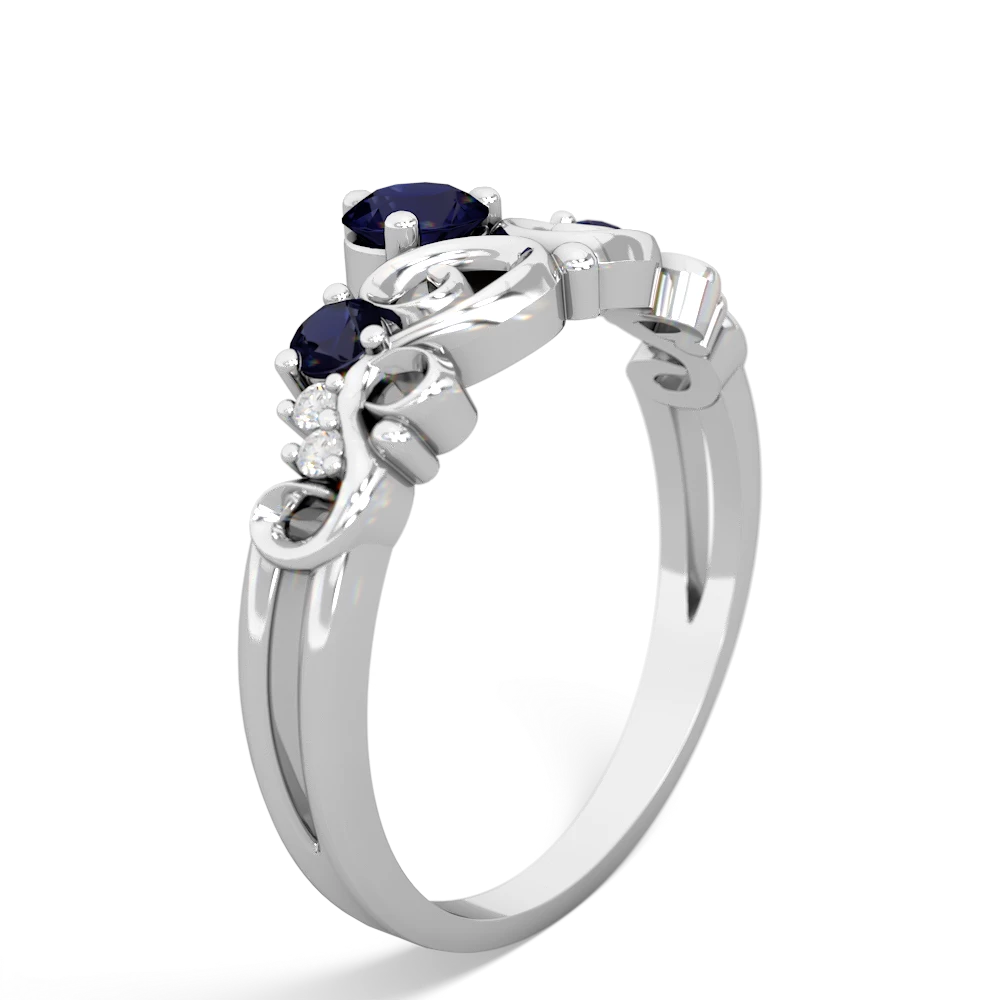 Lab Sapphire Crown Keepsake 14K White Gold ring R5740