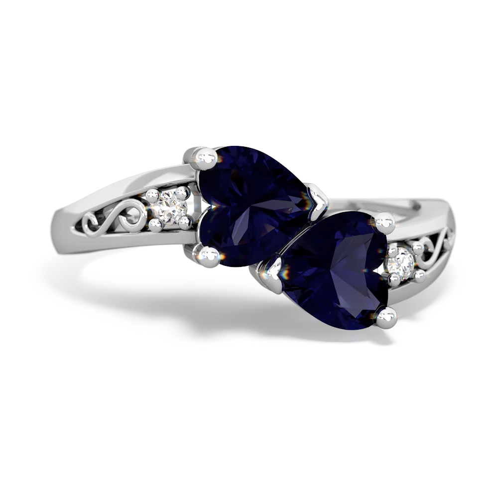 Sapphire Snuggling Hearts 14K White Gold ring R2178