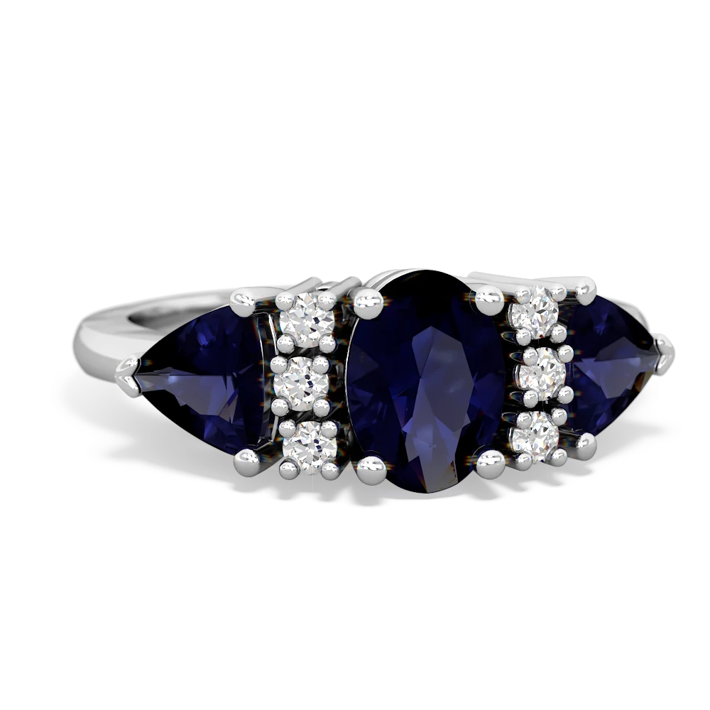 Lab Sapphire Antique Style Three Stone 14K White Gold ring R2186