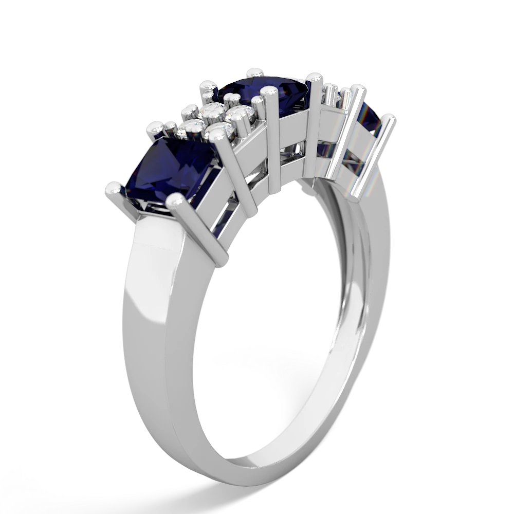 Sapphire Three Stone Diamond Cluster 14K White Gold ring R2592