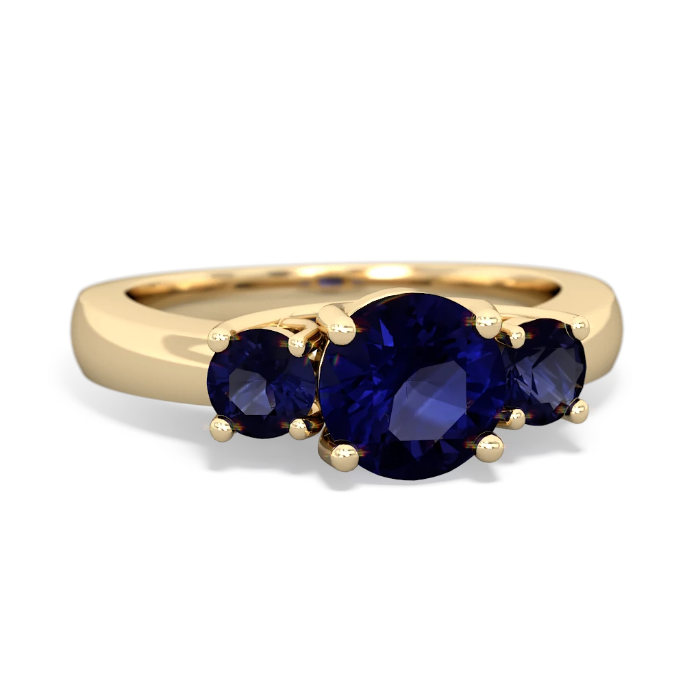 Sapphire Three Stone Round Trellis 14K Yellow Gold ring R4018