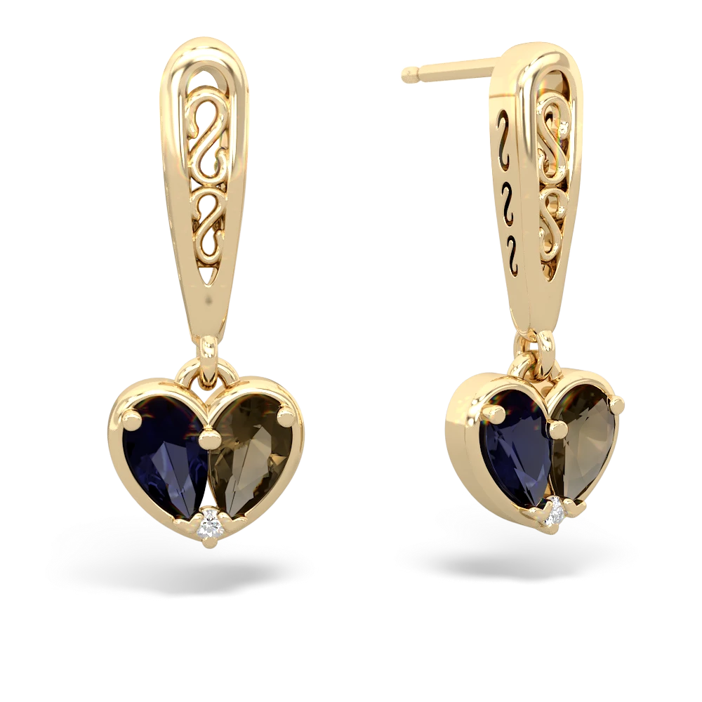 Sapphire Filligree Heart 14K Yellow Gold earrings E5070