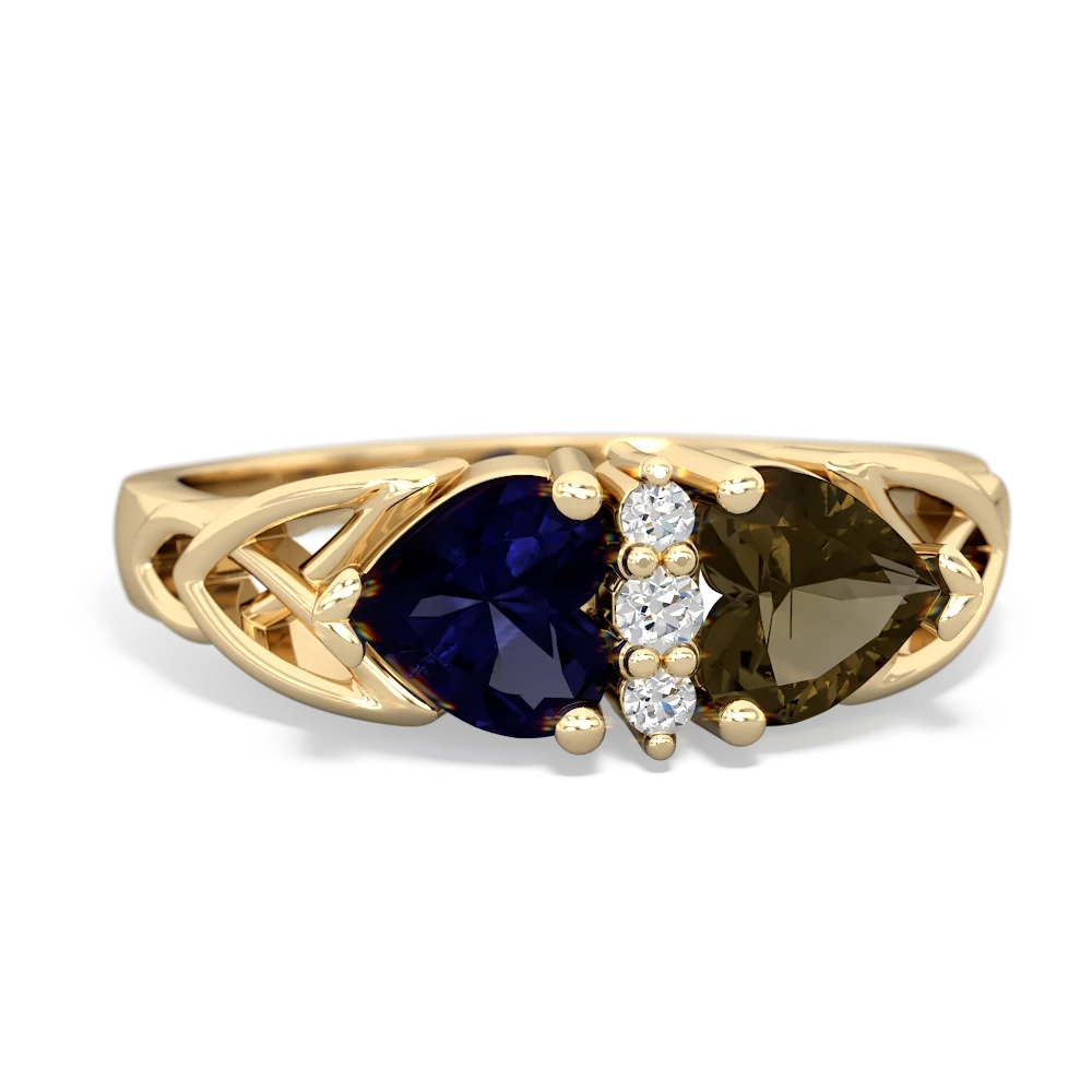 Sapphire Celtic Knot Double Heart 14K Yellow Gold ring R5040