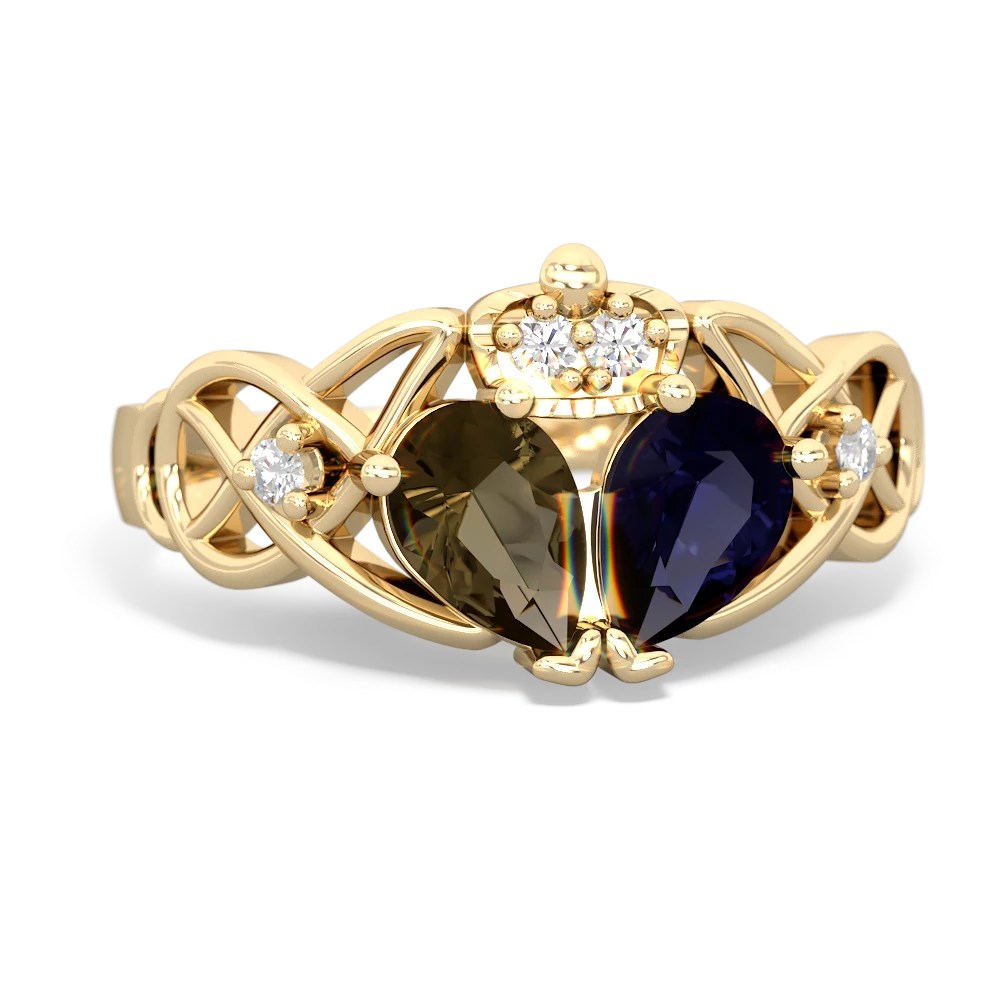 Sapphire 'One Heart' Celtic Knot Claddagh 14K Yellow Gold ring R5322