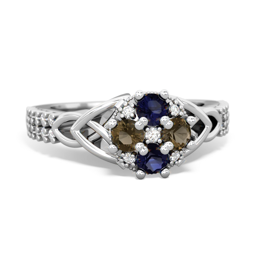 Sapphire Celtic Knot Cluster Engagement 14K White Gold ring R26443RD