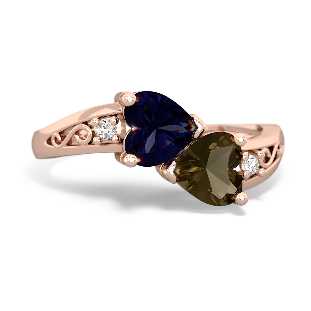 Sapphire Snuggling Hearts 14K Rose Gold ring R2178