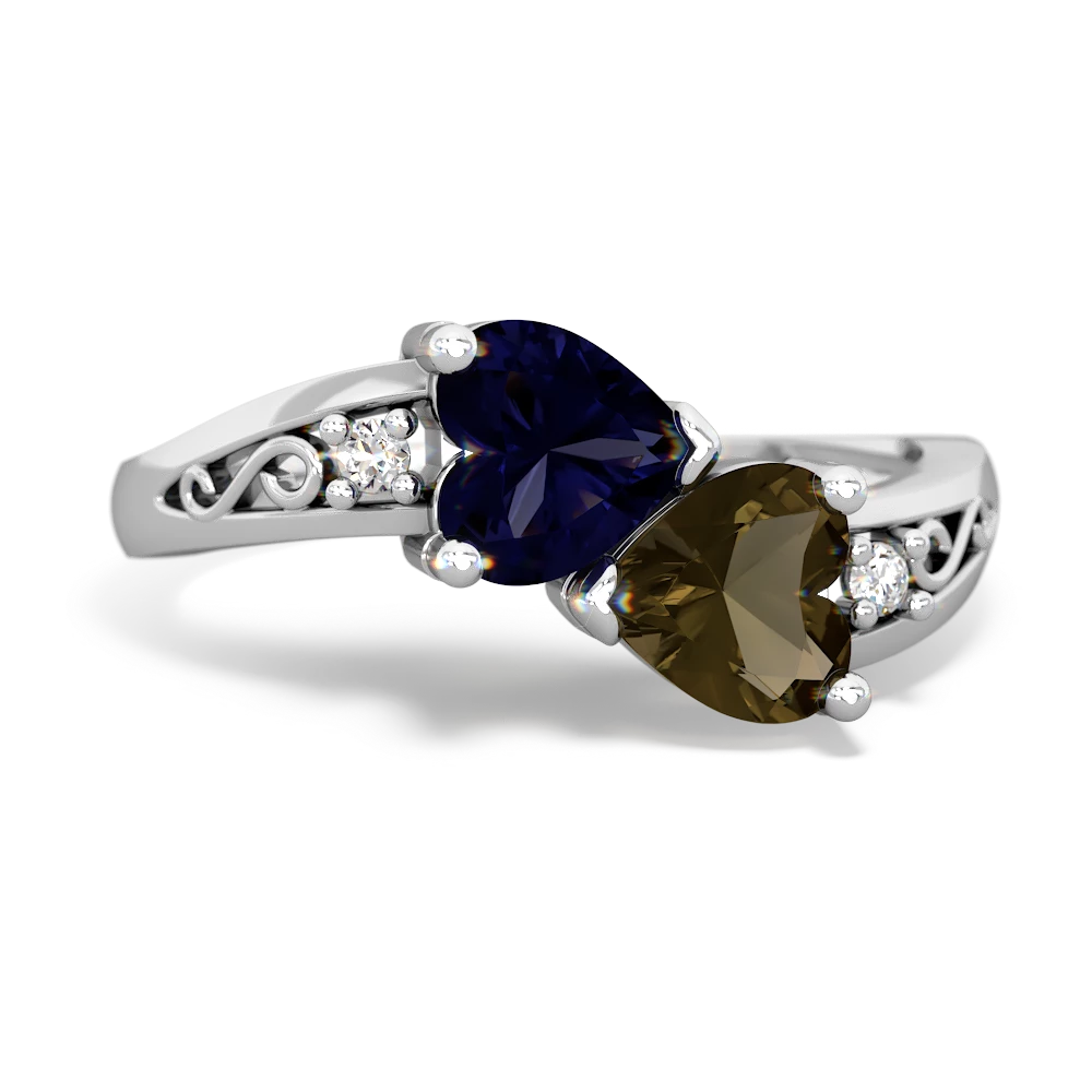 Sapphire Snuggling Hearts 14K White Gold ring R2178