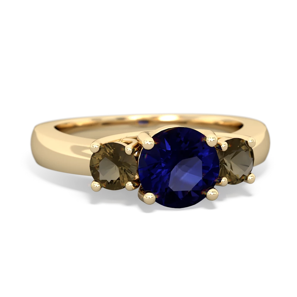 Sapphire Three Stone Round Trellis 14K Yellow Gold ring R4018