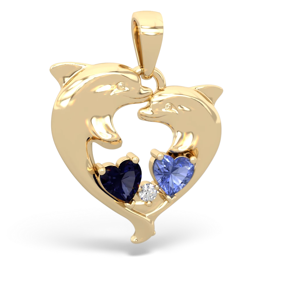 Sapphire Dolphin Heart 14K Yellow Gold pendant P5820