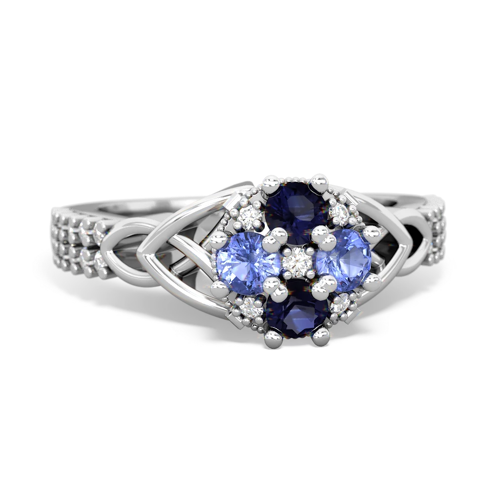 Sapphire Celtic Knot Cluster Engagement 14K White Gold ring R26443RD