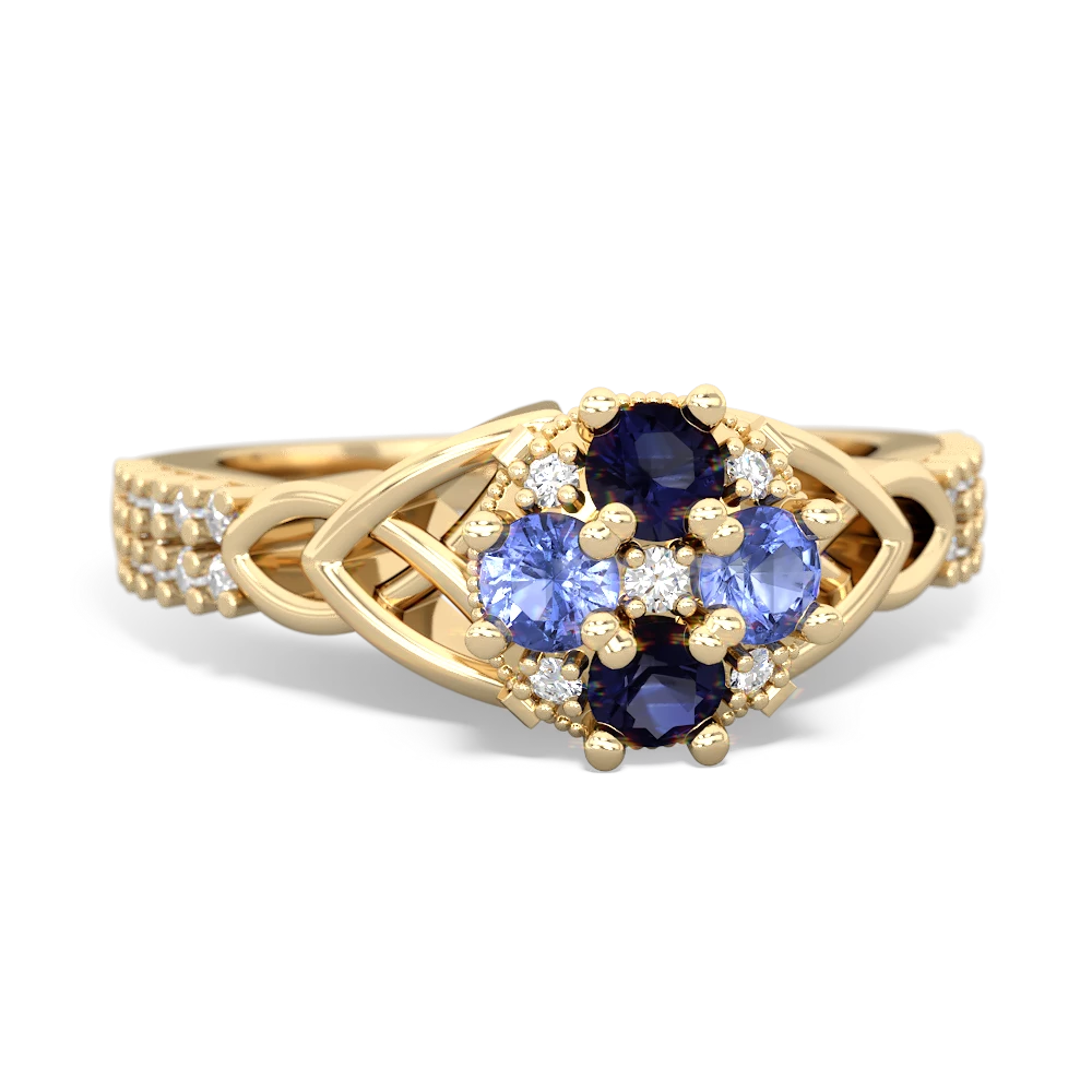 Sapphire Celtic Knot Cluster Engagement 14K Yellow Gold ring R26443RD