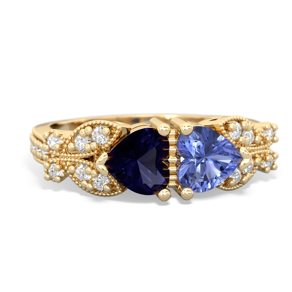 Sapphire Diamond Butterflies 14K Yellow Gold ring R5601