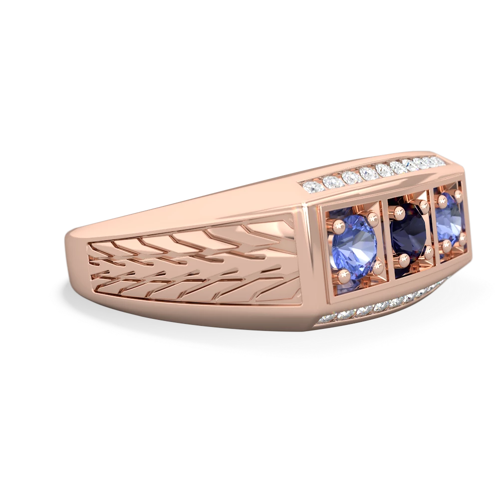 Sapphire Three Stone Tire Tread Men's 14K Rose Gold ring R0520