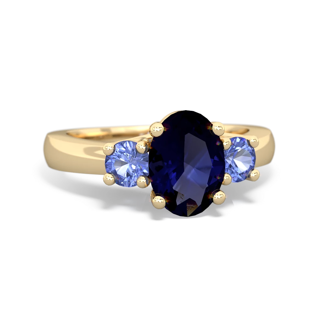 Sapphire Three Stone Oval Trellis 14K Yellow Gold ring R4024