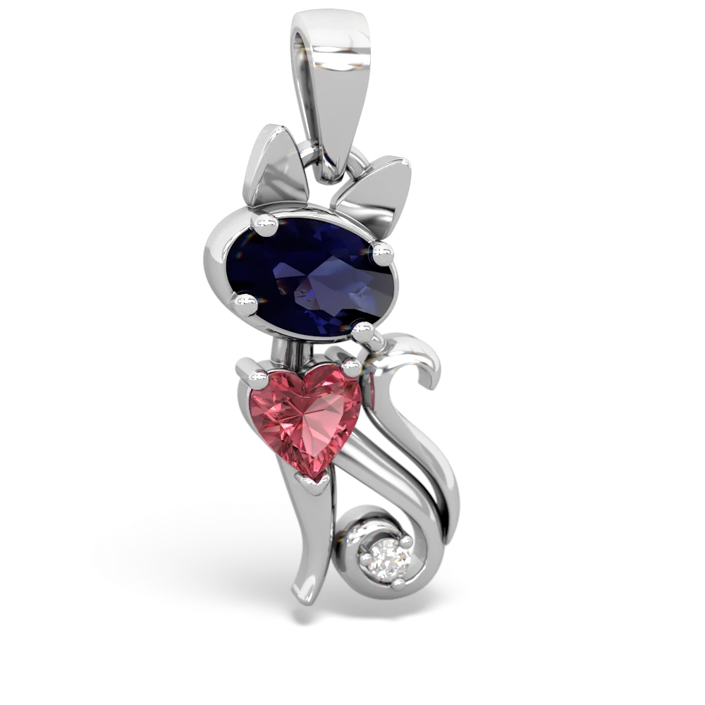 Sapphire Kitten 14K White Gold pendant P5780