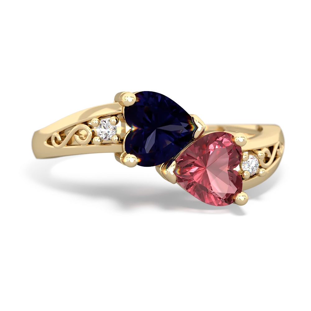 Sapphire Snuggling Hearts 14K Yellow Gold ring R2178