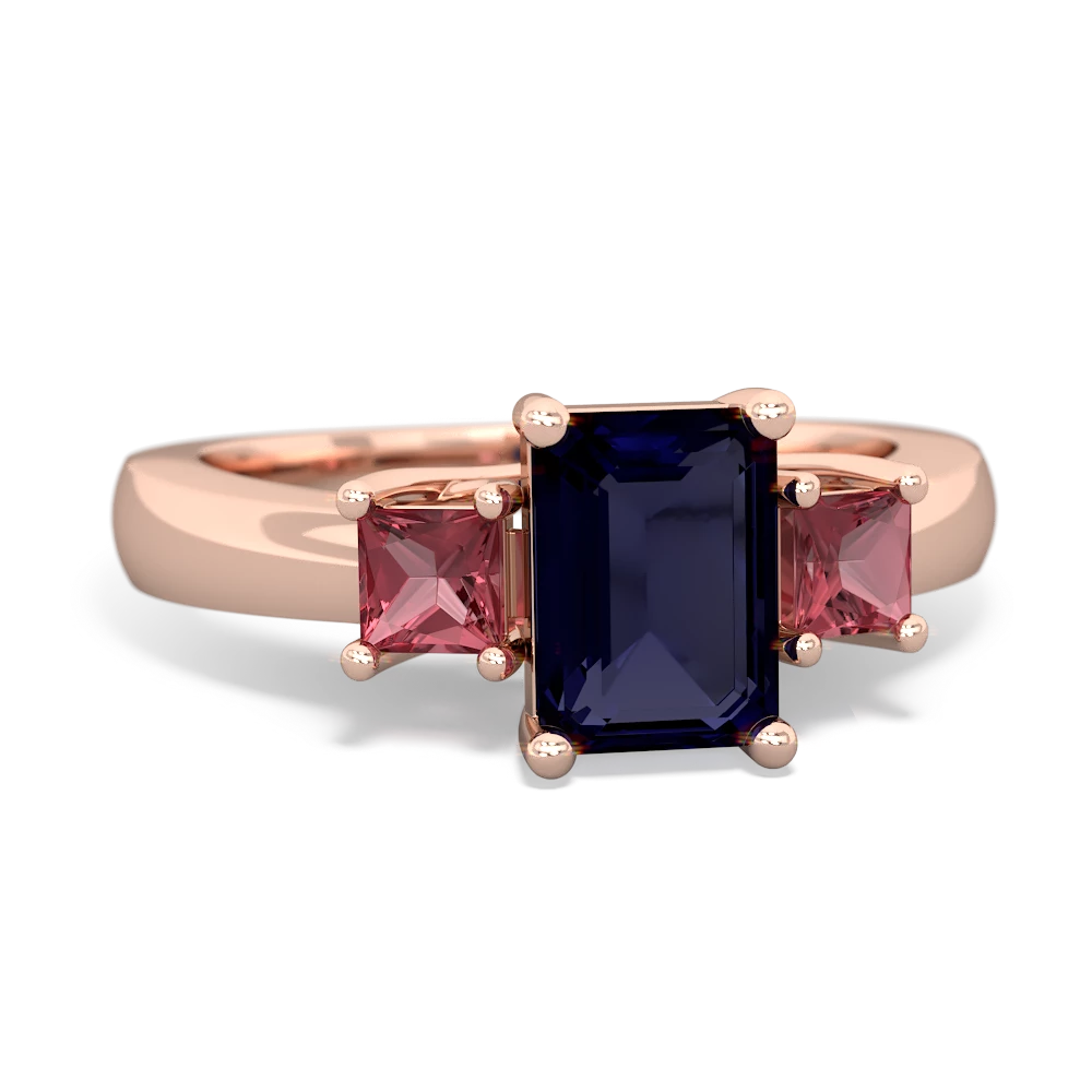 Sapphire Three Stone Emerald-Cut Trellis 14K Rose Gold ring R4021