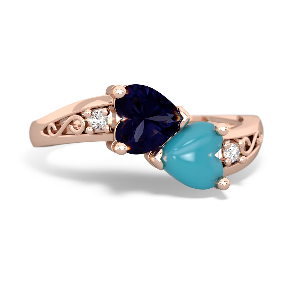 Sapphire Snuggling Hearts 14K Rose Gold ring R2178