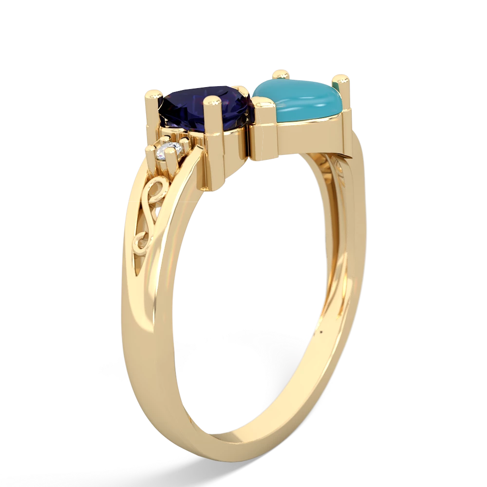 Sapphire Snuggling Hearts 14K Yellow Gold ring R2178