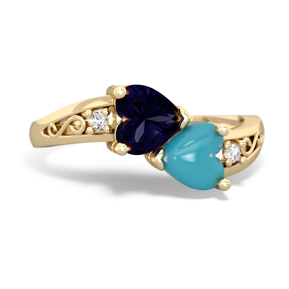 Sapphire Snuggling Hearts 14K Yellow Gold ring R2178