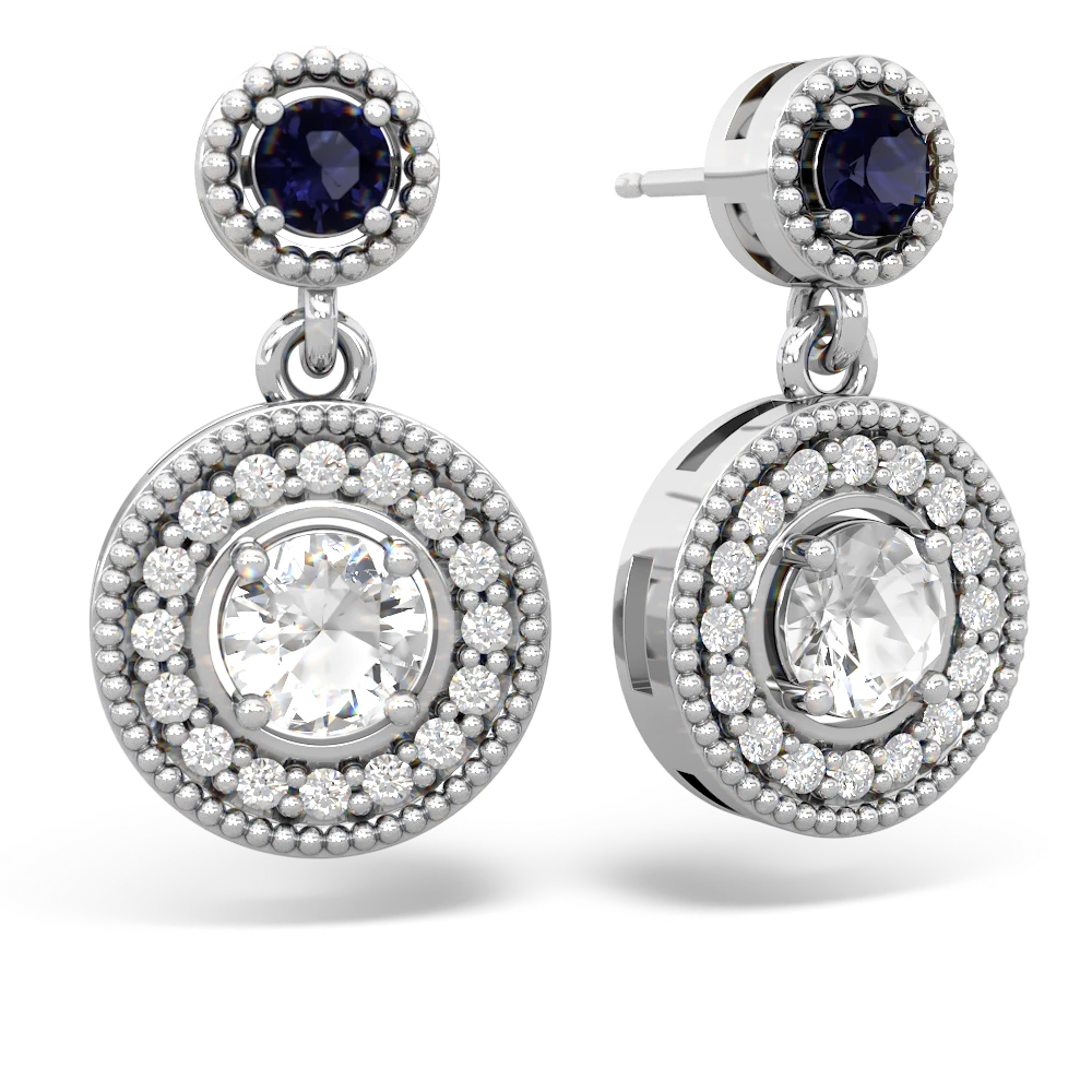 Sapphire Halo Dangle 14K White Gold earrings E5319