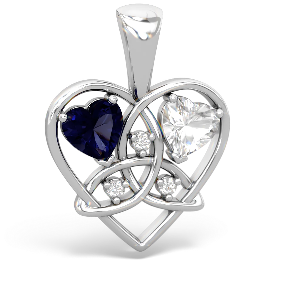 Sapphire Celtic Trinity Heart 14K White Gold pendant P5331