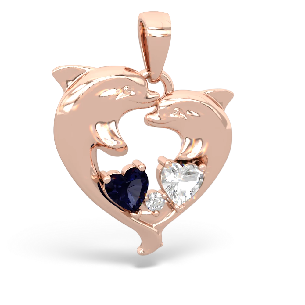 Sapphire Dolphin Heart 14K Rose Gold pendant P5820